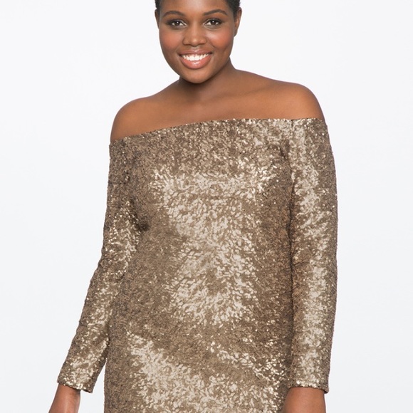 Eloquii Sequin Feather Trim Dress - Picture 1 of 5